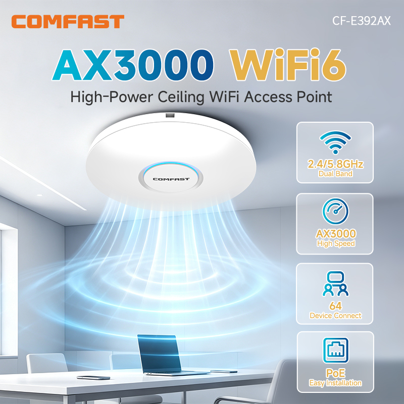 Wifi 6 Access Point Ceiling Poe - COMFAST CF-E392AX WiFi6 Ceiling AP 2974Mbps