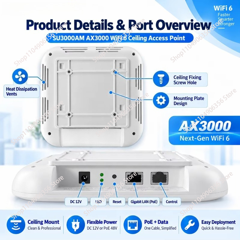 AX3000 จุดเชื่อมต่อไร้สายภายใน - Wifi 6 Access Point Ceiling Poe บทวิจารณ์และราคา